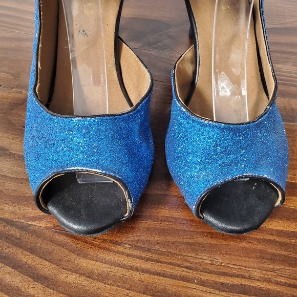 Burju Latin Dance Shoe Women's 9.5 Blue Glitter Sparkle Peep Toe Salsa - Picture 5 of 14